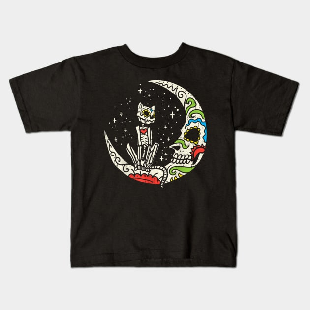 Sugar Skull Cat Moon Kids T-Shirt by FilerMariette